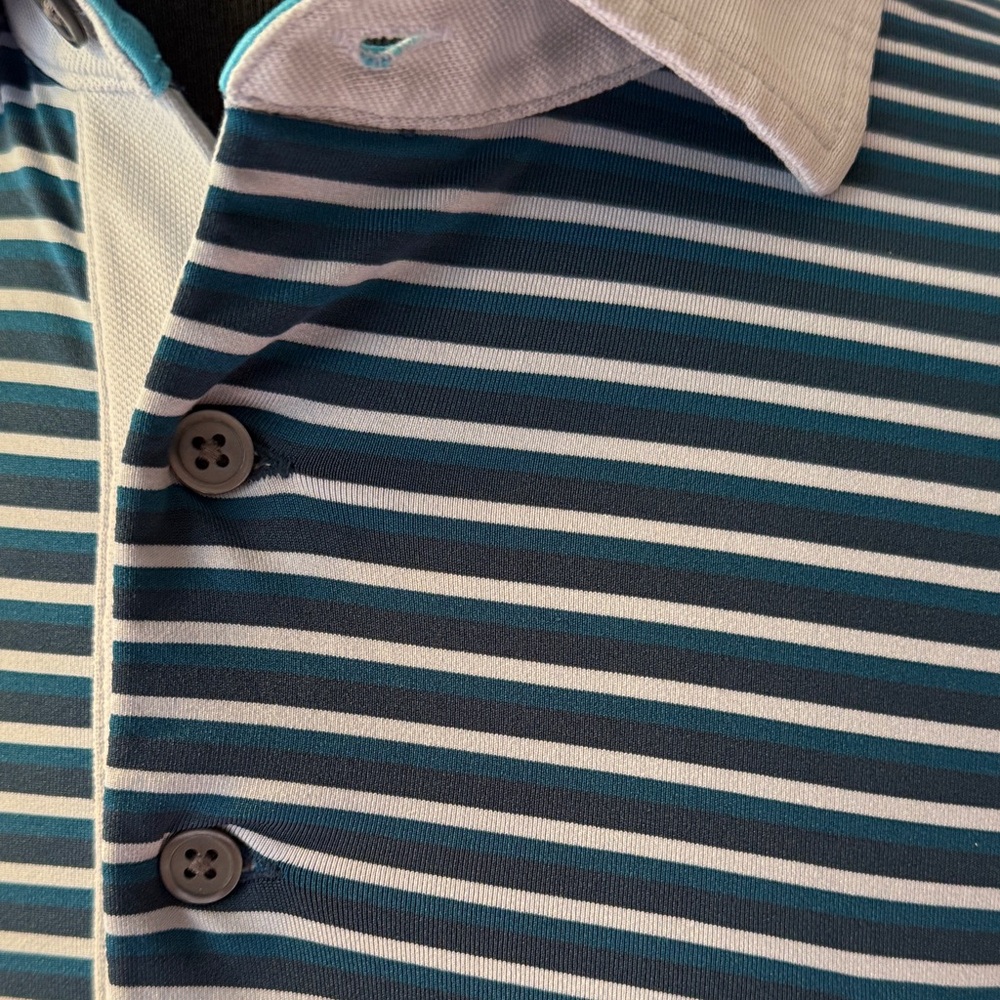 Greyson Men's Polo Shirt - Teal and White Stripes - Picture 2 of 3